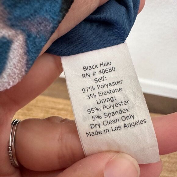 Black Halo Floral Watercolor V Neck Criss Cross Back Sheath Dress Size 4 - Picture 9 of 11